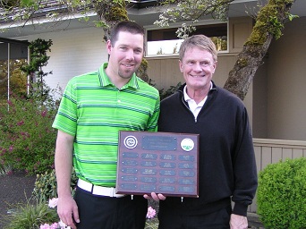 Skagit G&CC Professional Craig Welty and Club President Arnie Donovan With Gross Play Trophy